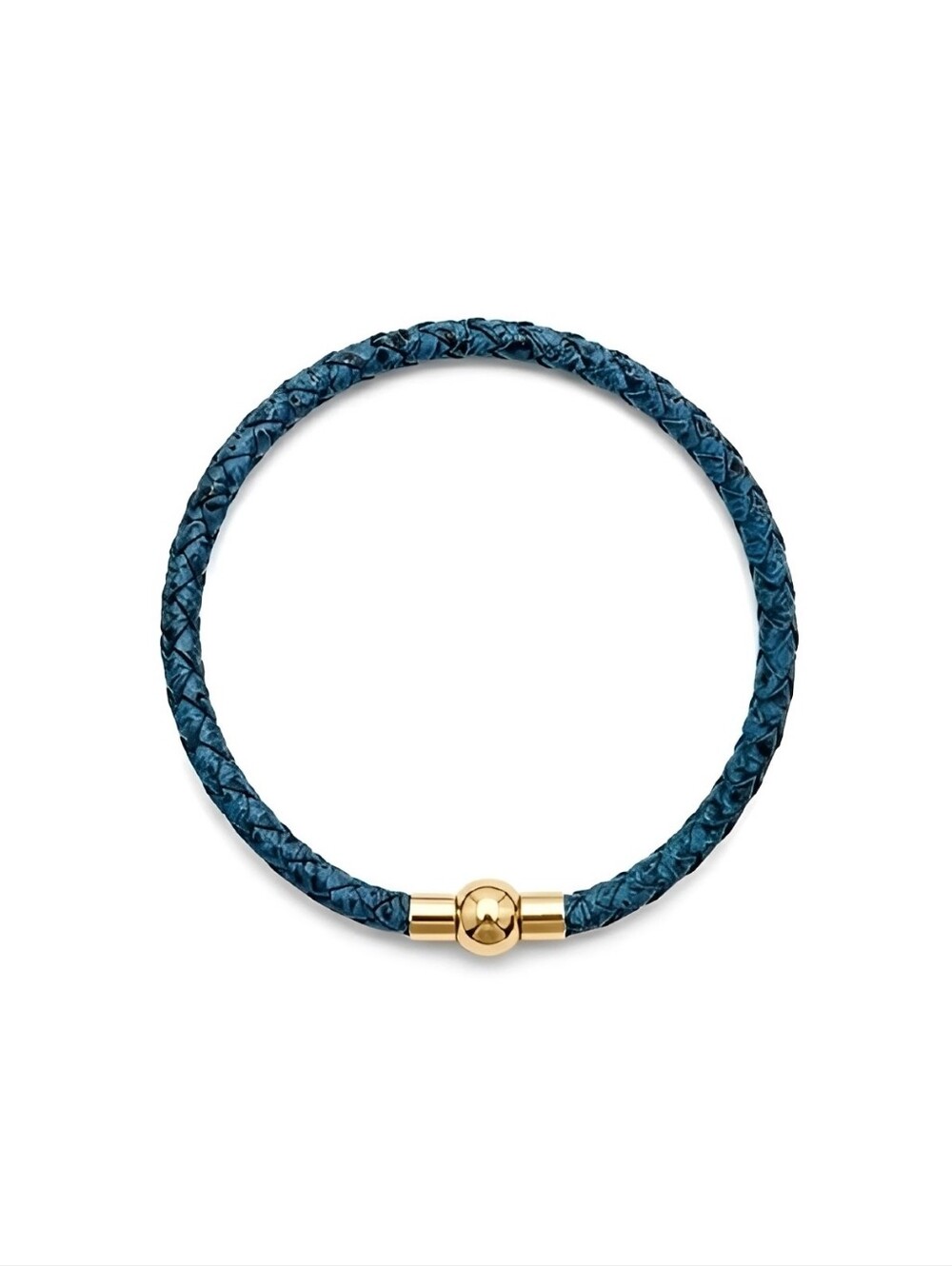 Linx Blue And Black  Leather Braided Cord Bracelet with Gold Magnetic Clasp